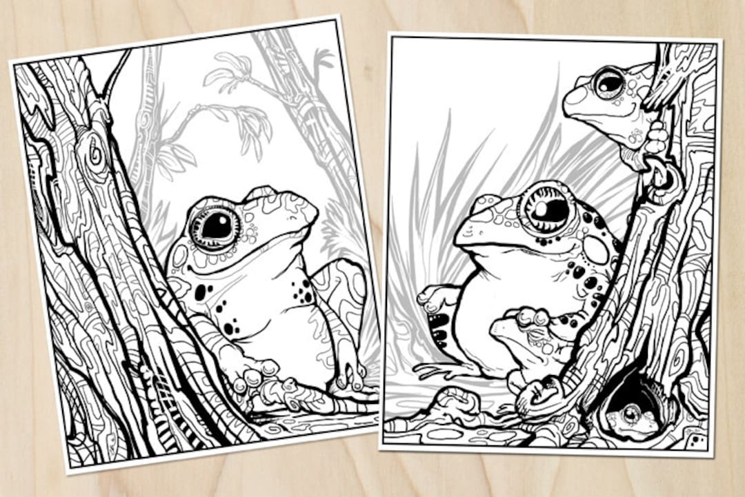 Trees & Toads Coloring Page Set - Download - Etsy