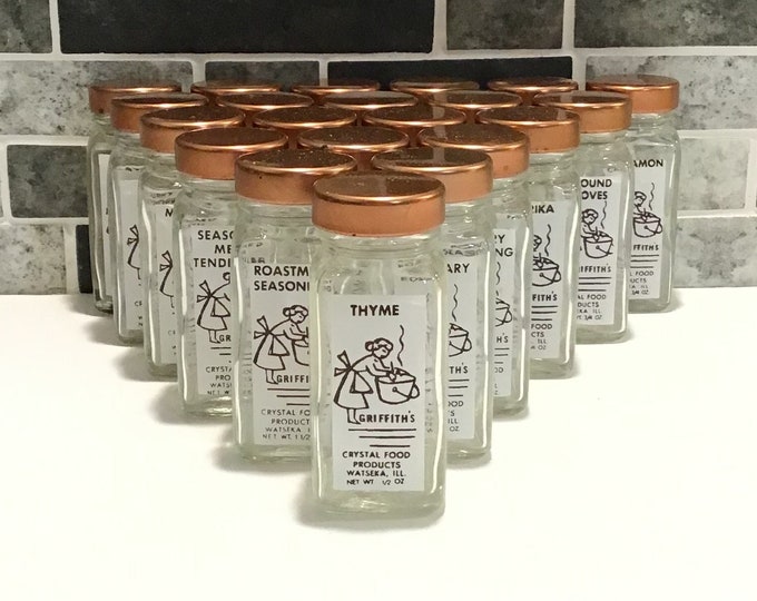 Vintage Glass Spice Jars, Griffith's Spice Bottles Set of 21 Bottles