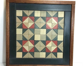 Vintage Wooden Quilt Block, Barn Quilt, Framed Wood Quilt Piece, 15 Inch