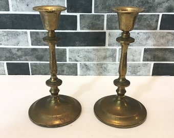 Danish Brass Candlestick Pair, 6 1/4" Tall Candle Holder, Denmark Made