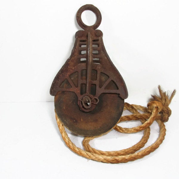 Vintage Pulley Rusty Metal Architectural Salvage Plant Hanger