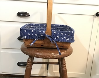 Longaberger Large Square Basket 1988 with Stationary Handle, Pie Basket, Gathering Basket 12 inch Hand Woven Basket