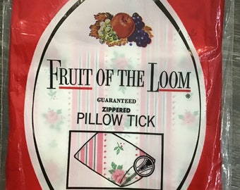 Zippered Pillow Ticking by Fruit Of The Loom,  Pink Flowers and Stripes, NEW in Package, Standard Size