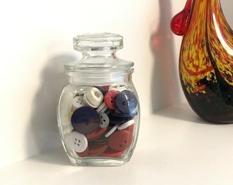 Vintage Jar filled with Red, White and Blue Buttons