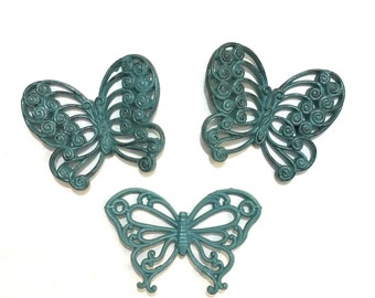 Turquoise Butterflies, Homco Butterfly Wall Hanging, Set of Three