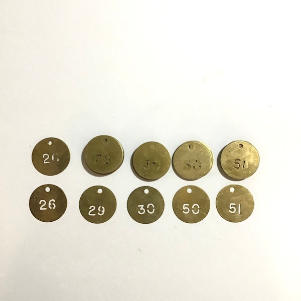 Vintage Stamped Brass Tag 18, 21, 22, 26, 29, 30, 50, 51 Pick One Brass Stencil Tag