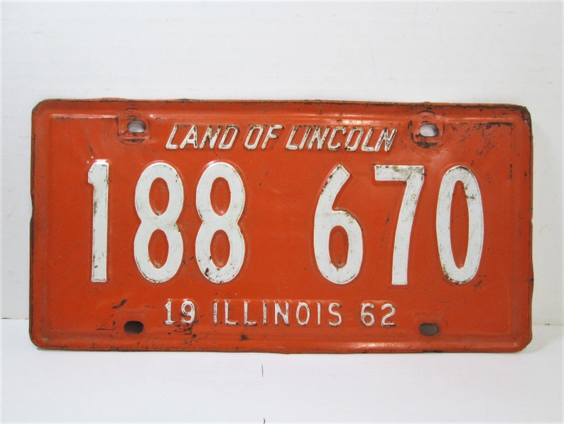 Vintage Illinois License Plate 1962 Orange And White 188 670 Etsy