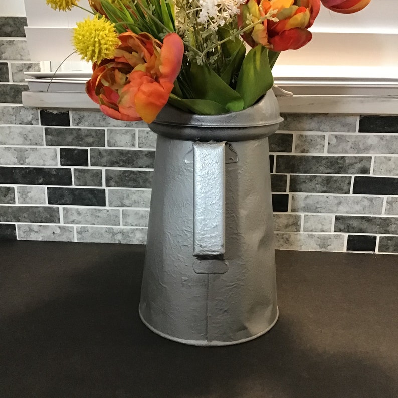 Vintage Galvanized Oil Can, Water Can, Rustic Vase Pitcher image 2