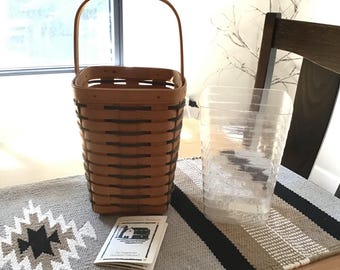 Cesta de clavijas Longaberger de 33 cm de alto, colección Heartland de 1996, con forro de plástico / Cesta tejida a mano