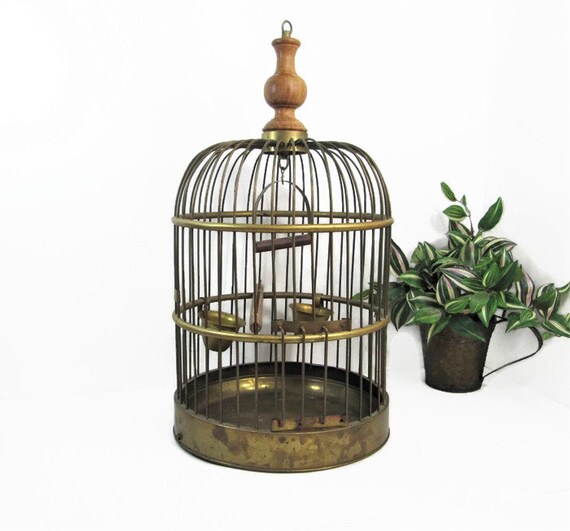 Cage Doiseau En Laiton Vieilli Suspendu Cage à Oiseaux Boho Decor