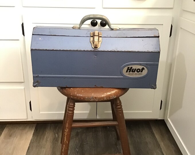 Huot Tool Box With Tray Blue Metal Toolbox Industrial Decor Farmhouse