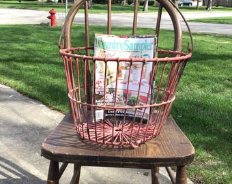 Metal Wire Egg Basket Red Farm House Vintage