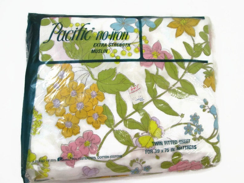 Flowers and Butterflies by Pacific Vintage Twin Fitted Sheet
