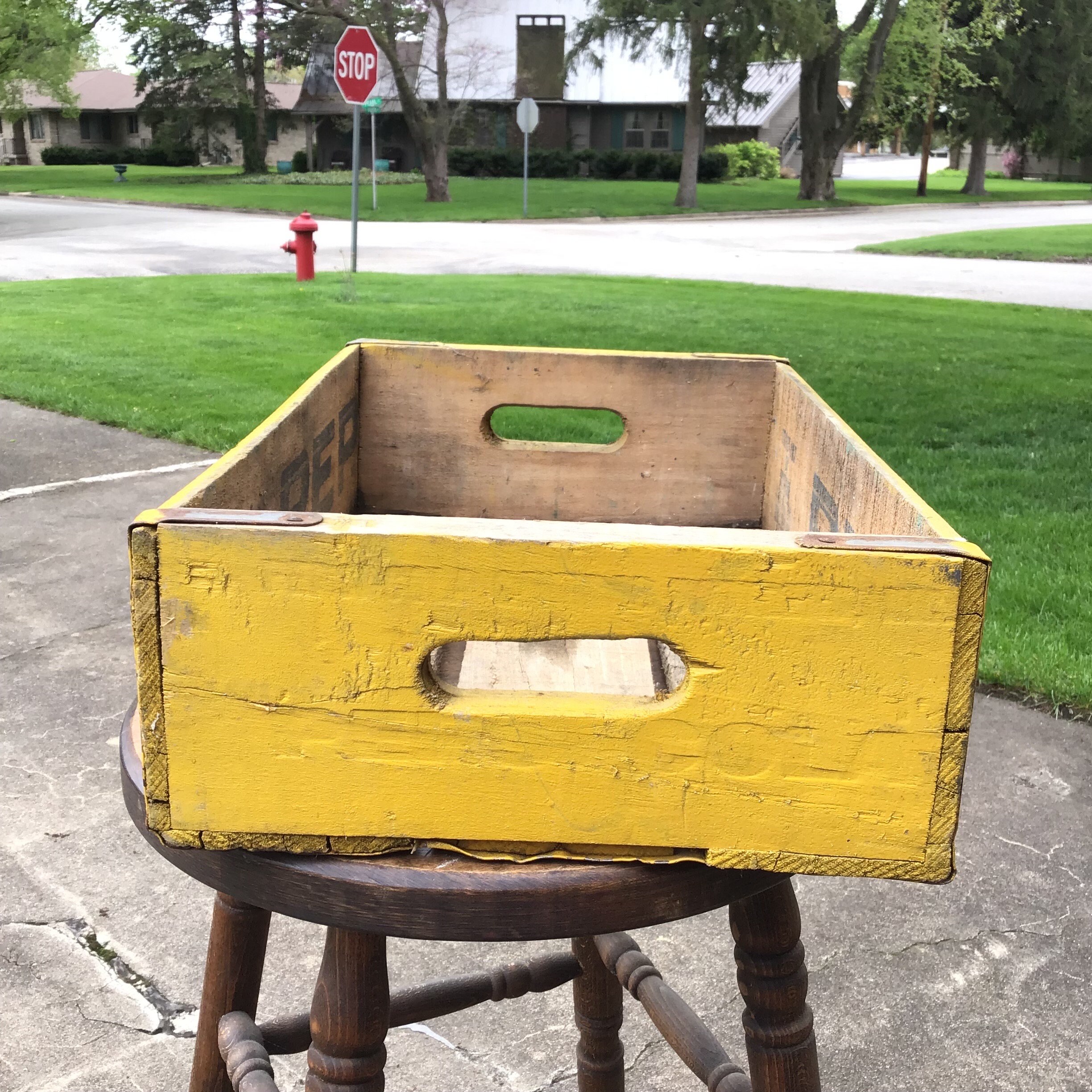 Vintage Yellow Pepsi Crate, Soda Pop Bottle Wood Carrier