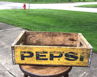 Yellow Pepsi Crate, Soda Pop Bottle Wood Carrier P4