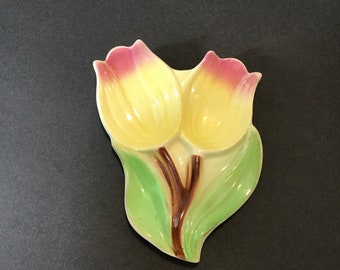 Vintage Tulip Flowers Spoon Rest, Drip Glaze Art Pottery, Just Like Grandma,