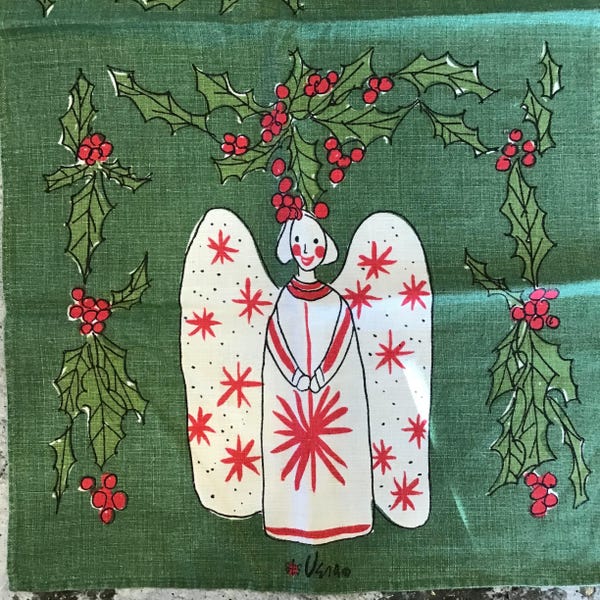Linen Tea Towel / Angel / Vintage from Vera / Kitchen / Retro Farm Farmhouse