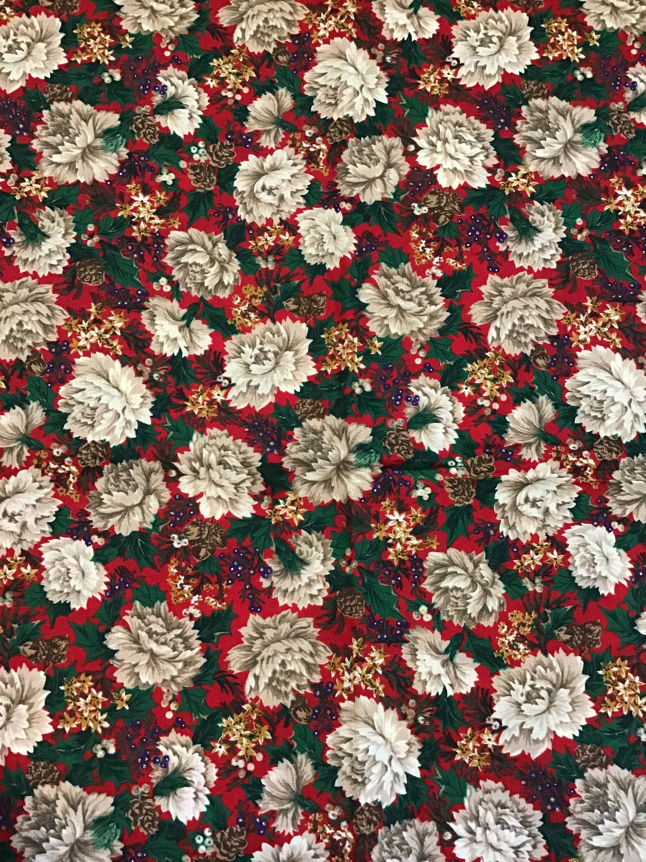 Christmas Fabric Floral Winter 1.14 Yard | Etsy