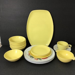 Melmac Dishes Miscellaneous Yellow Mismatched Glamping Dishes.