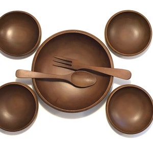 Vintage Wooden Salad Bowl Set / 7 PCs / Made in Japan