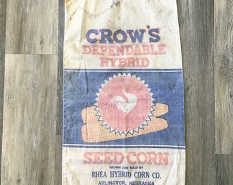 Vintage Seed Sack Crow’s Hybrid Corn Co. Arlington, Nebraska, Seed Corn, Feed Sack