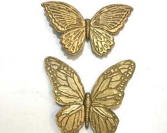 Gold Butterflies, Homco Butterfly Wall Hanging, Set of Two