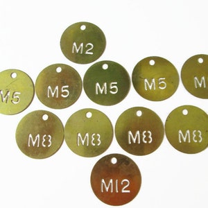 Vintage Stamped Brass Tag M2, M5, M8 M12, Pick One Brass Stencil Tag