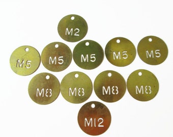 Vintage Stamped Brass Tag M2, M5, M8 M12, Pick One Brass Stencil Tag