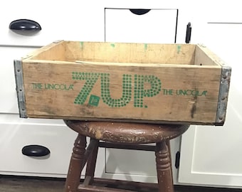 Caja de madera Seven Up, caja de 7 UP para botellas de un litro, caja publicitaria de Uncola, 1978 F1