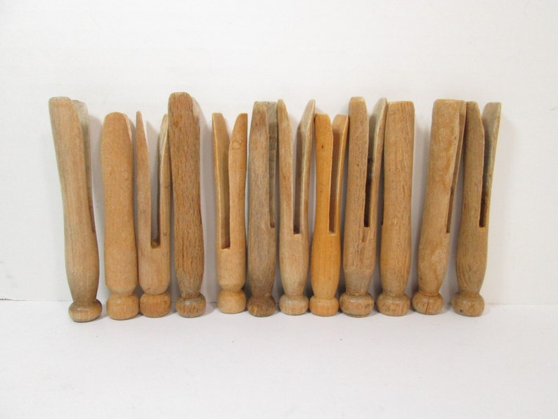 12 Vintage Wooden Clothespins, Laundry Pins, Wood Clothes Pegs - Etsy