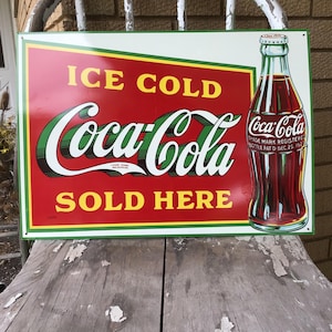 Ice Cold Coca Cola Sold Here 1989 Tin Sign, 17 x 12, Retro Coke Metal Sign, Vintage Wall Art, Decorative for Garage, Bar Home