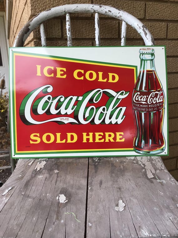 Coca-Cola アイスコールドサイン Ice Cold Coca Cola Sold Here - Vintage Tin Sign - Man Cave Garage