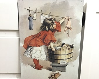 Ivory Soap Laundry Girl Washing Busy Day Tin Metal Sign 11.5" x 16.5"