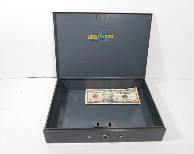 Gray Steelmaster Metal Cash Box With Key Lock Box Etsy