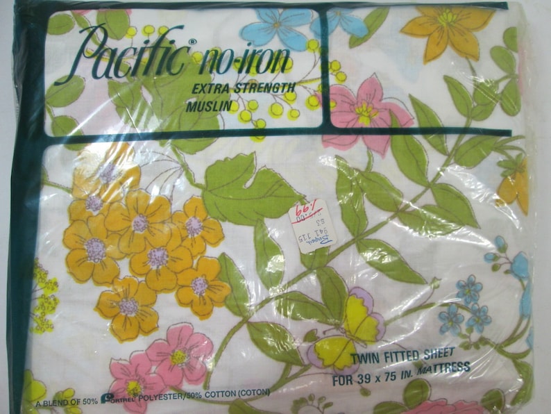 Flowers and Butterflies by Pacific Vintage Twin Fitted Sheet