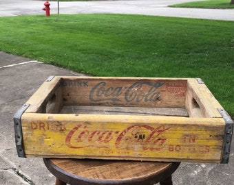 Yellow Coca Cola Crate, Soda Pop Bottle Wood Carrier 1966 P9