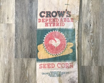 Vintage Seed Sack Crow’s Hybrid Corn Co. Milford, Illinois, Nevada, Iowa, Seed Corn, Feed Sack