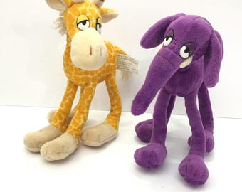Elefante morado Bend-D Friends de 8 1/2 pulgadas y jirafa Bend-D Friends de 9 pulgadas, articuladas
