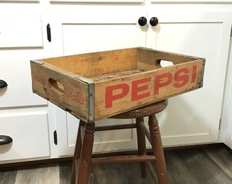 Vintage Pepsi Crate, Peoria, IL, Natural Wood Pepsi Cola Crate
