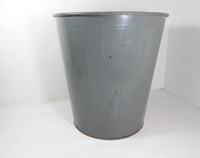 Vintage Metal Trash Can Gray Lawson Etsy