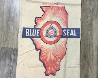 Sello Azul Vintage, Illinois Farm Supply Co., Chicago, Illinois, 100 libras. Peso neto: 36 pulgadas.