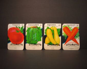 Vintage Seed Packets, Colorful Vegetable Seed Envelopes., Spring Gardening, Paper Ephemera