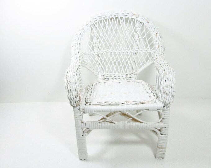 Vintage Doll Wicker Chair Chippy White - Etsy