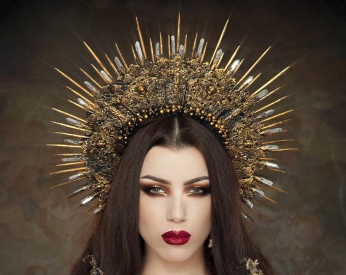 Golden Madonna Halo Crown: Angels and Crystals