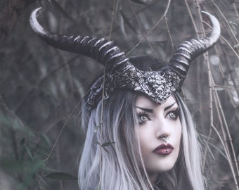 Silver Succubus Faux Horn Headdress