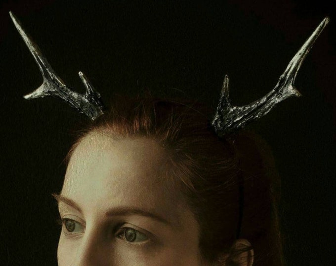 Silver Deer Antler Headband, Black Metal Base
