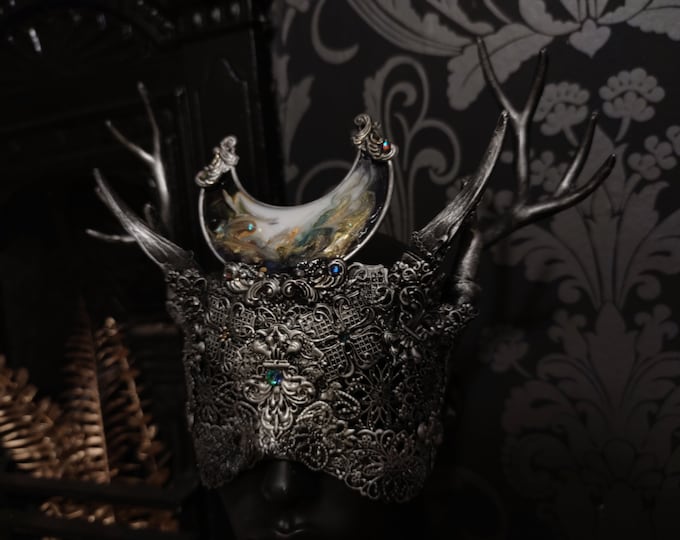 Selenic Antler Mask: Stained Glass Moon Headdress