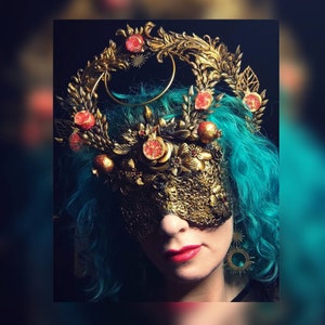 Pomegranate Mask and Halo Set - Antique Gold Finish