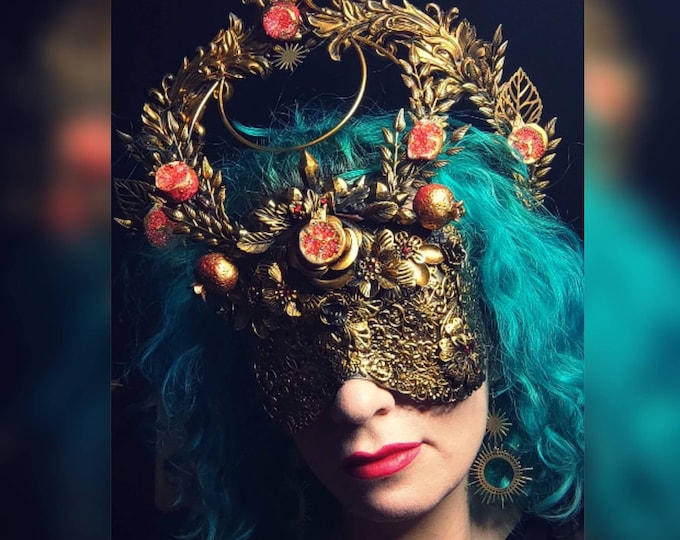 Pomegranate Mask and Halo Set - Antique Gold Finish