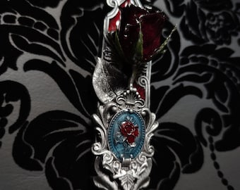 OOAK Silver/Red Rose wall plaque